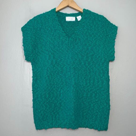 Vintage Size Medium Teal Textured Boucle Knit Sweater 80s Dark Romantic Grandma - Picture 1 of 7